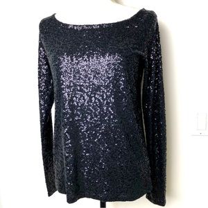 J. Crew Black Sequined Top Blouse